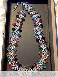 Schreiner chain of navette 64 square stone crystal navette inverted small crystal multicolored square stone ruby pink blue dark green topaz peach pale blue navy jewelry