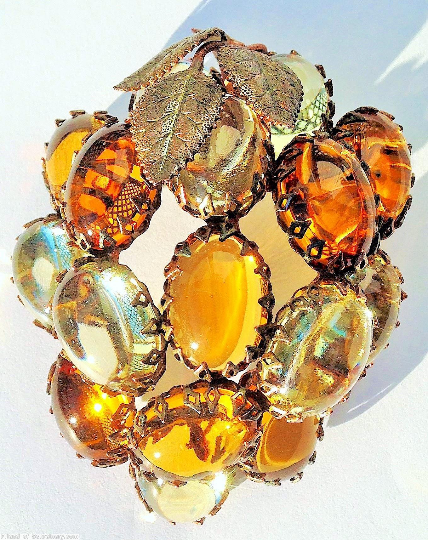 Schreiner 16 large oval cab grape pin 3 metal leaf 8 amber 8 crystal large oval cab jewelry