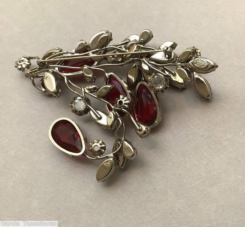 Schreiner 3 long branch sprawling pin 4 large teardrop ruby crystal jewelry