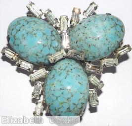 Schreiner 3 radial large oval pin 18 baguette bordered turquoise large oval cab crystal small baguette jewelry