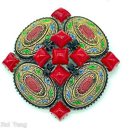 Schreiner 4 large oval cab sided domed pin 5 square stone center total 9 square stone ruby square stone jet moroccan tile large oval gold red blue green jewelry