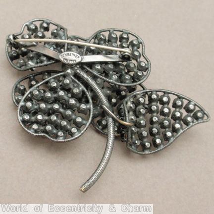 Schreiner 6 wired seeds petal flower pin 1 wired seeds leaf white fuchsia jet jewelry