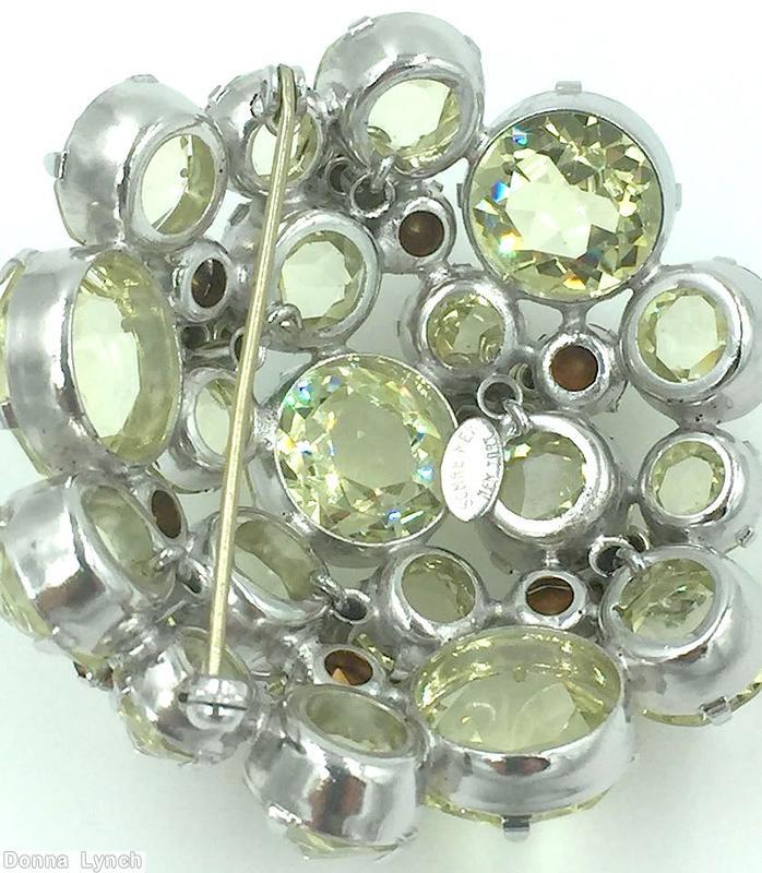 Schreiner 8 clustered flower domed round pin chaton center clear celery topaz peridot jewelry