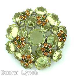 Schreiner 8 clustered flower domed round pin chaton center clear celery topaz peridot jewelry