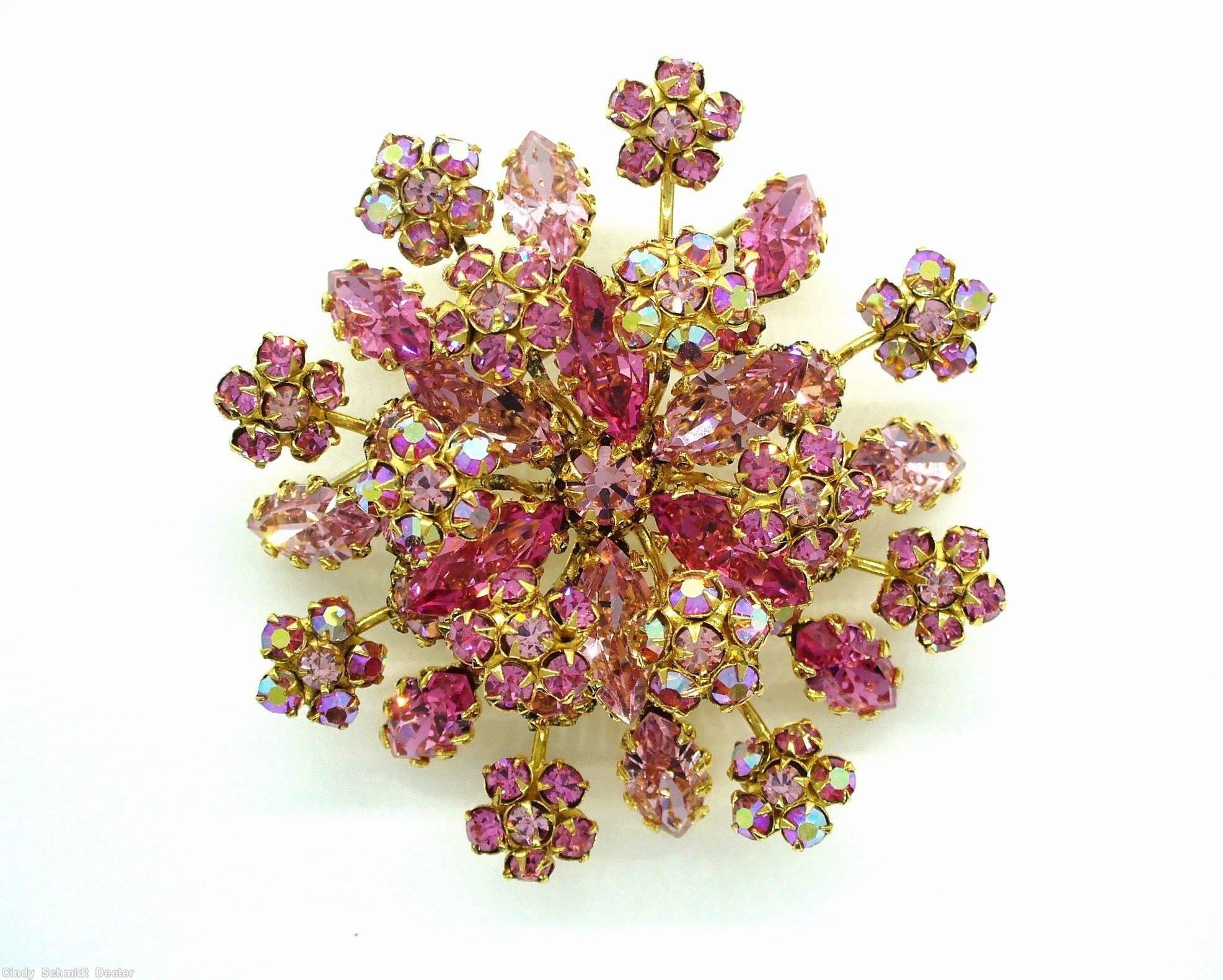 Schreiner 8 clustered flower spray pin ab pink jewelry