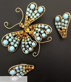 Schreiner 8 wired seeds wing butterfly opaque baby blue amber goldtone clear champgne jewelry