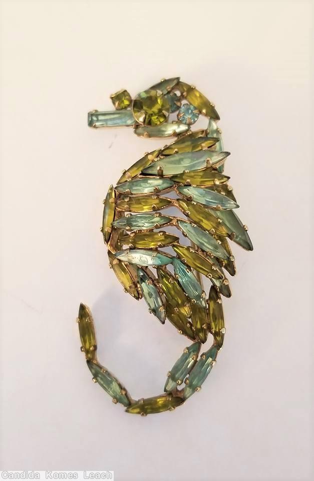 Schreiner all navette seahorse pin peridot ice blue jewelry