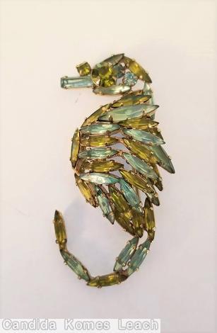 Schreiner all navette seahorse pin peridot ice blue jewelry