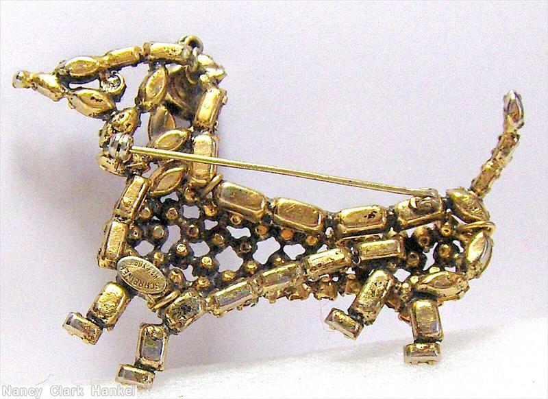 Schreiner dachshund dog pin topaz goldtone jewelry