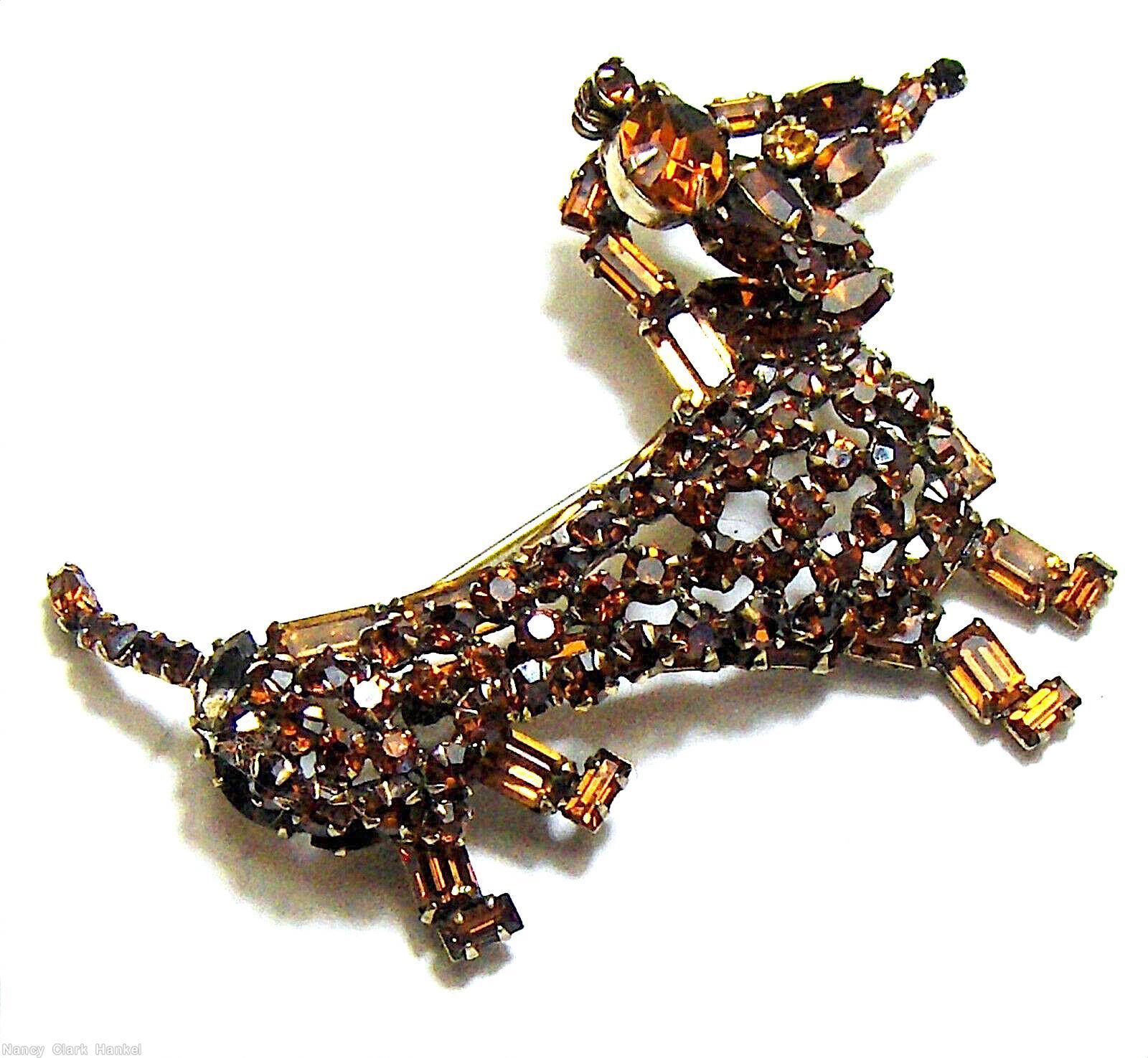 Schreiner dachshund dog pin topaz goldtone jewelry