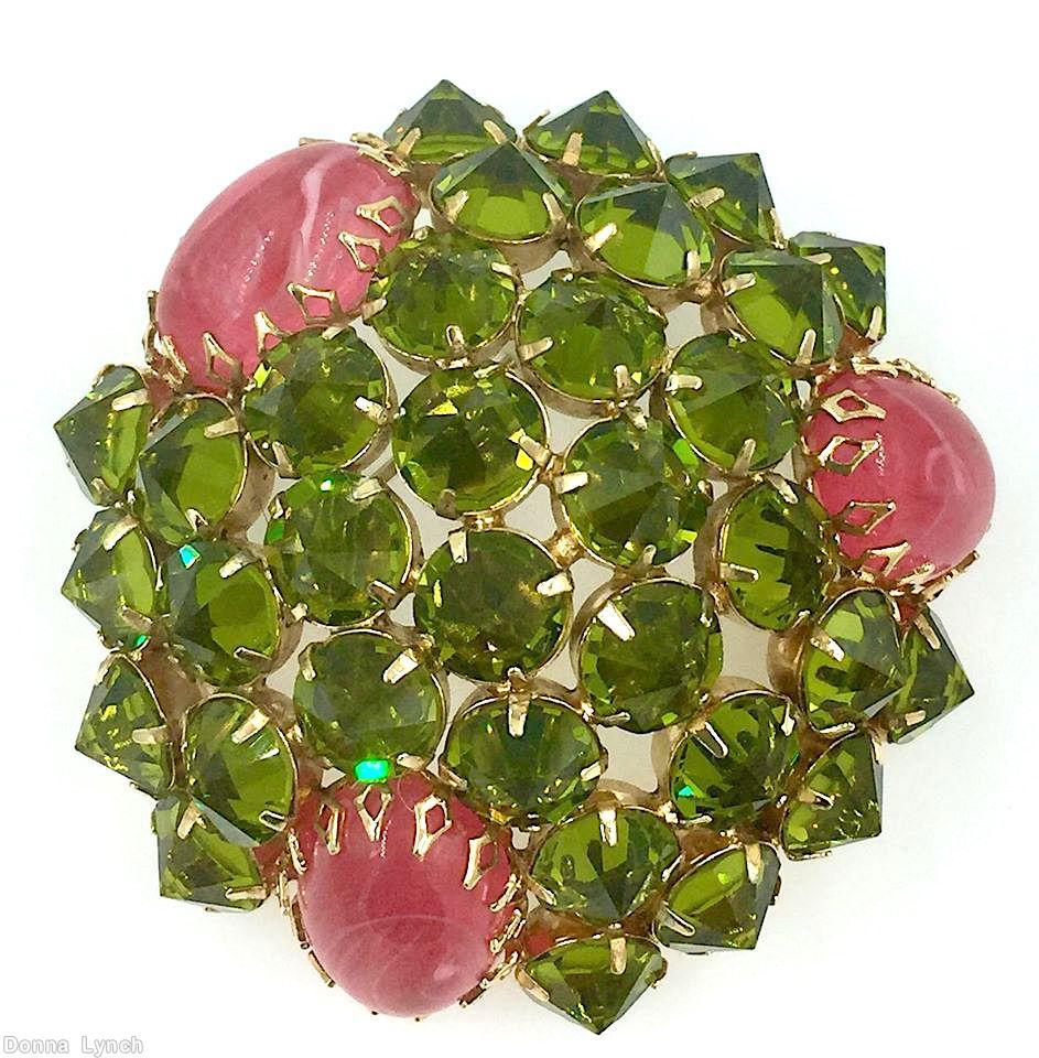 Schreiner domed 3 large oval cab pin 33 inverted large stone pink large oval cab peridot inverted stone goldtone jewelry