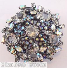 Schreiner domed pentagon shaped pin 10 clustered flower 5 large chaton chaton center crystal ab jewelry
