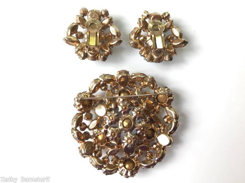 Schreiner hexagonal domed radial concave flat top pin small chaton center 6 surrounding navette 6 round stone on side wall navy aqua baby blue ice brown jewelry