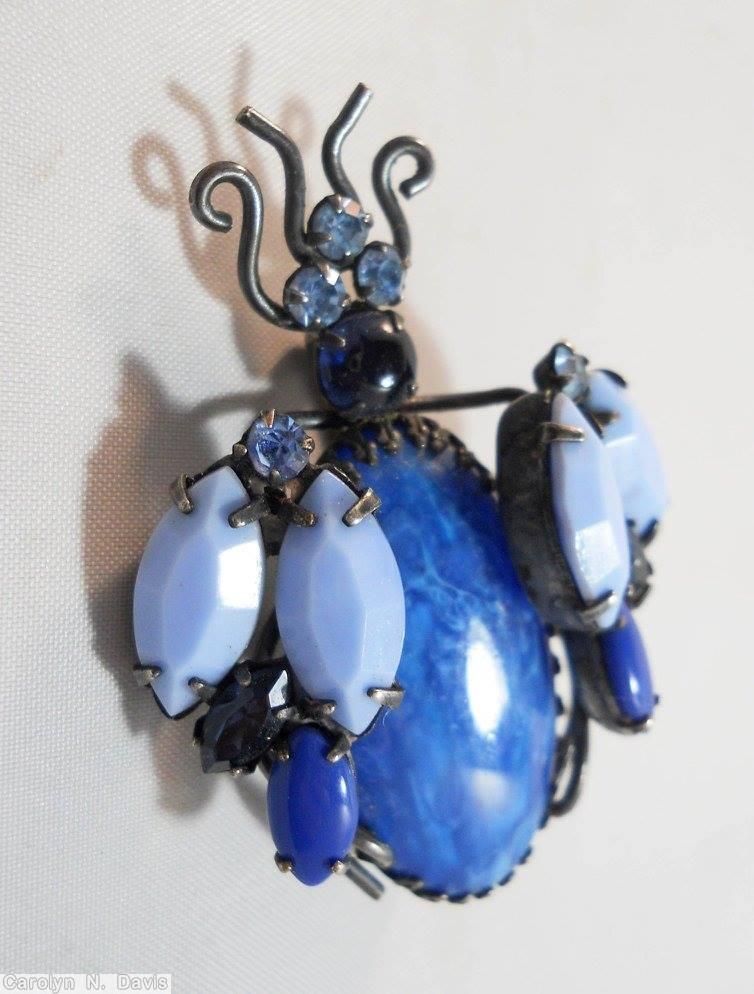 Schreiner large oval body bug 2 large navette wing 4 antenna 3 eye 4 leg marbled lapis moonglow ice blue lapis ice blue jewelry