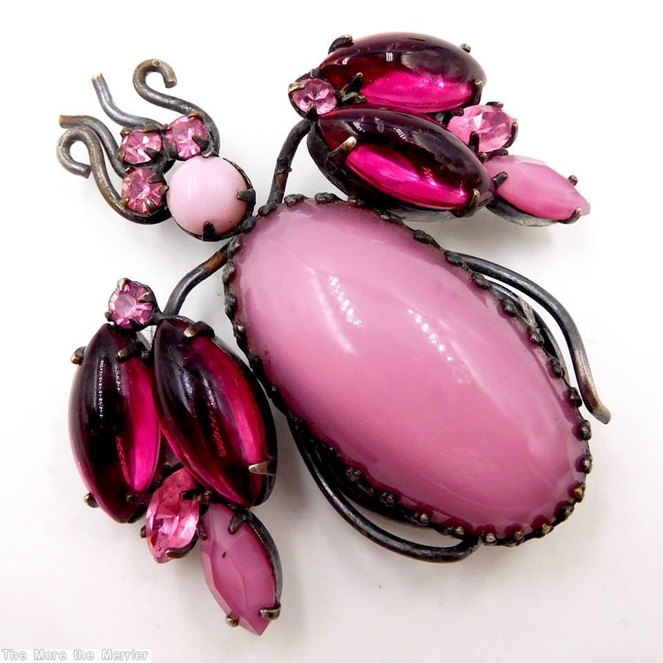 Schreiner large oval body bug 2 large navette wing 4 antenna 3 eye 4 leg opaque pink fuchsia jewelry
