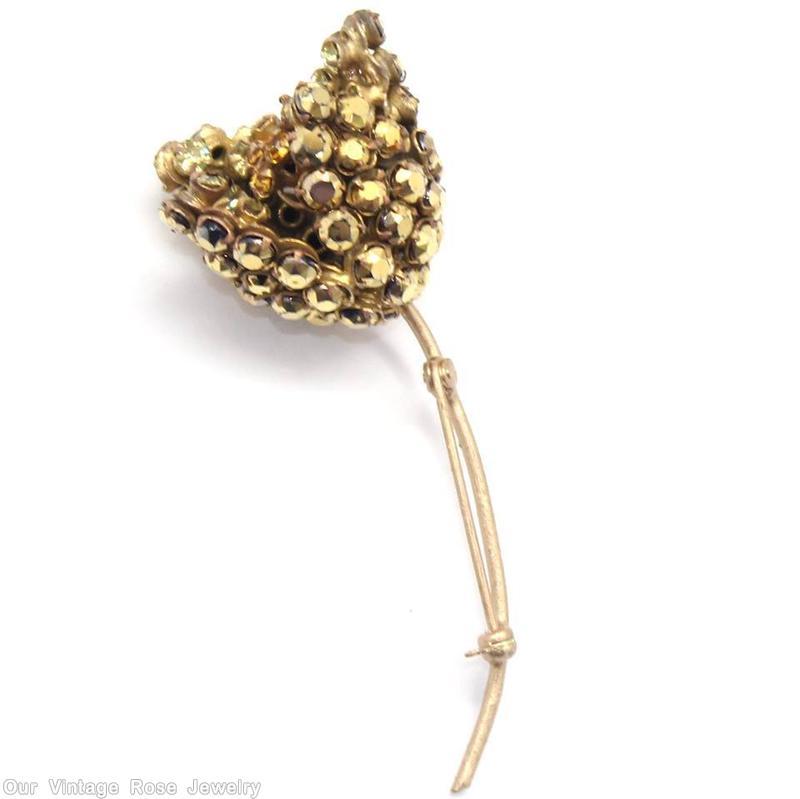 Schreiner long stem tulip pin 4 wired frame petal metalic gold amber jewelry