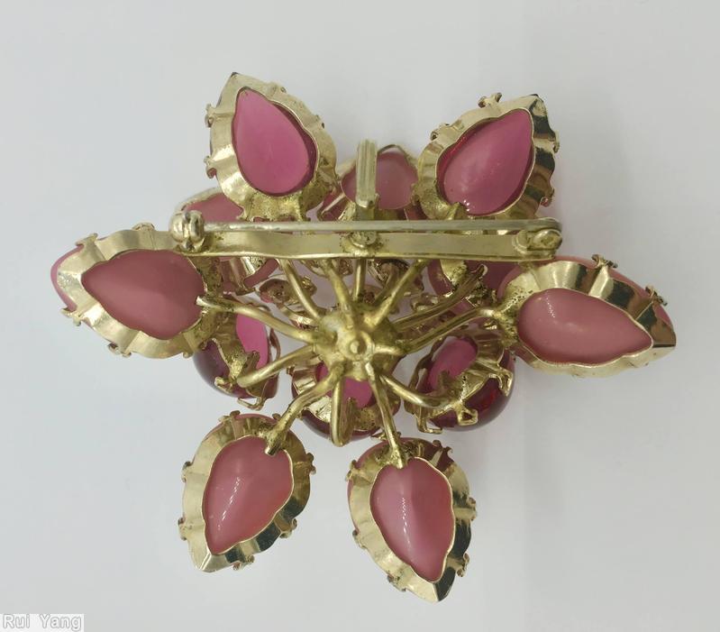 Schreiner lotus pin 12 large teardrop stone clear wine opaque pink clear pink clear lavender jewelry