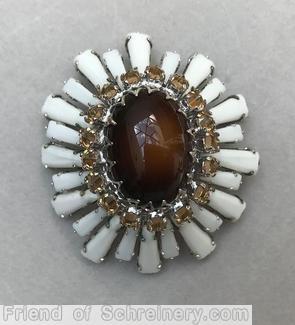 Schreiner oval high domed keystone ruffle pin large oval center varied length keystone white keystone 1 round inverted ice brown stone brown large oval cab center silvertone jewelry