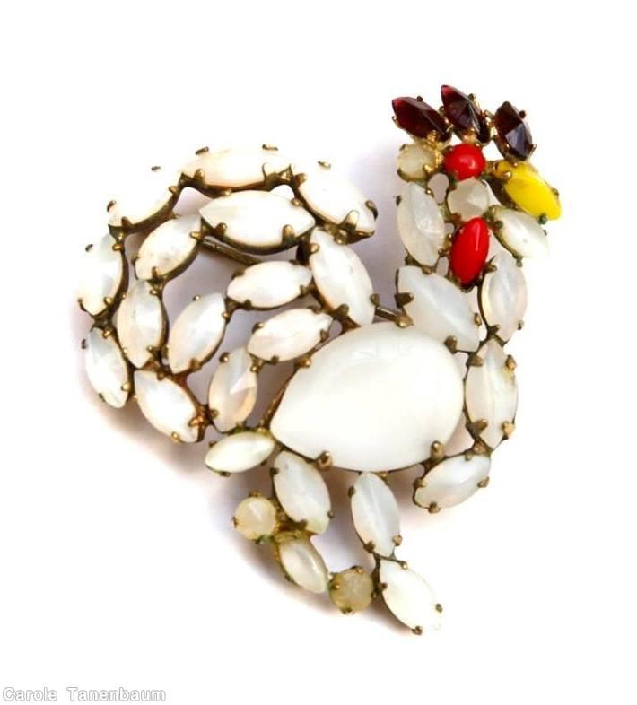 Schreiner rooster moonglow white red dark red lime jewelry