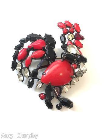 Schreiner rooster red jet crystal jewelry