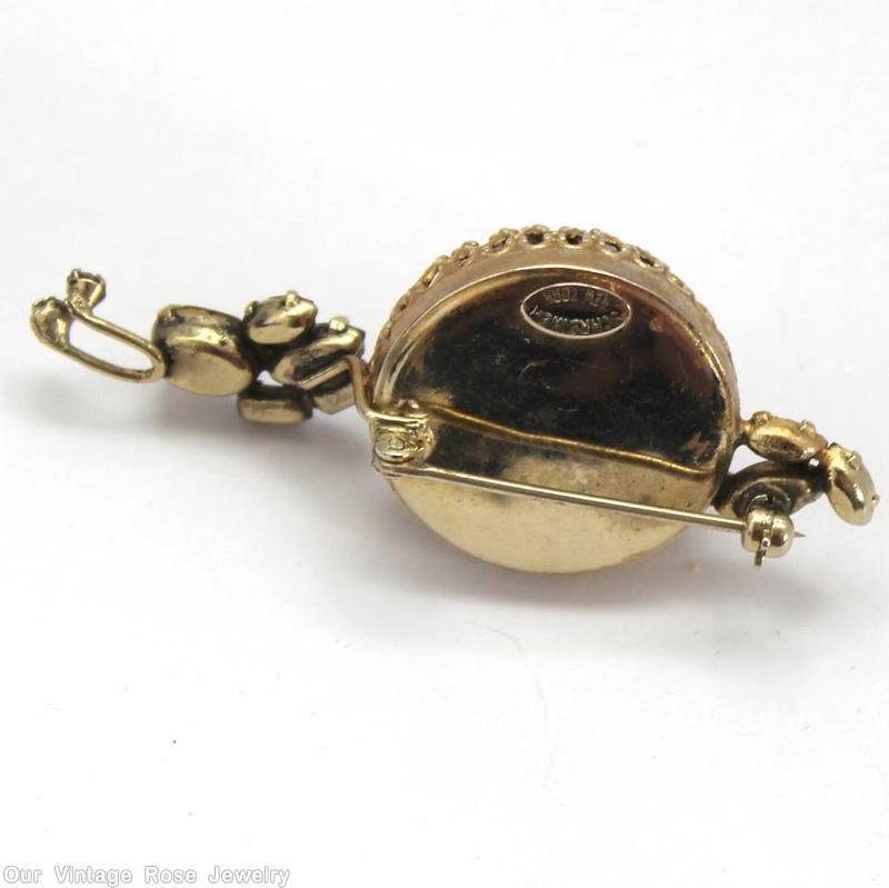 Schreiner snail shell body pearl colored shell amber goldtone jewelry