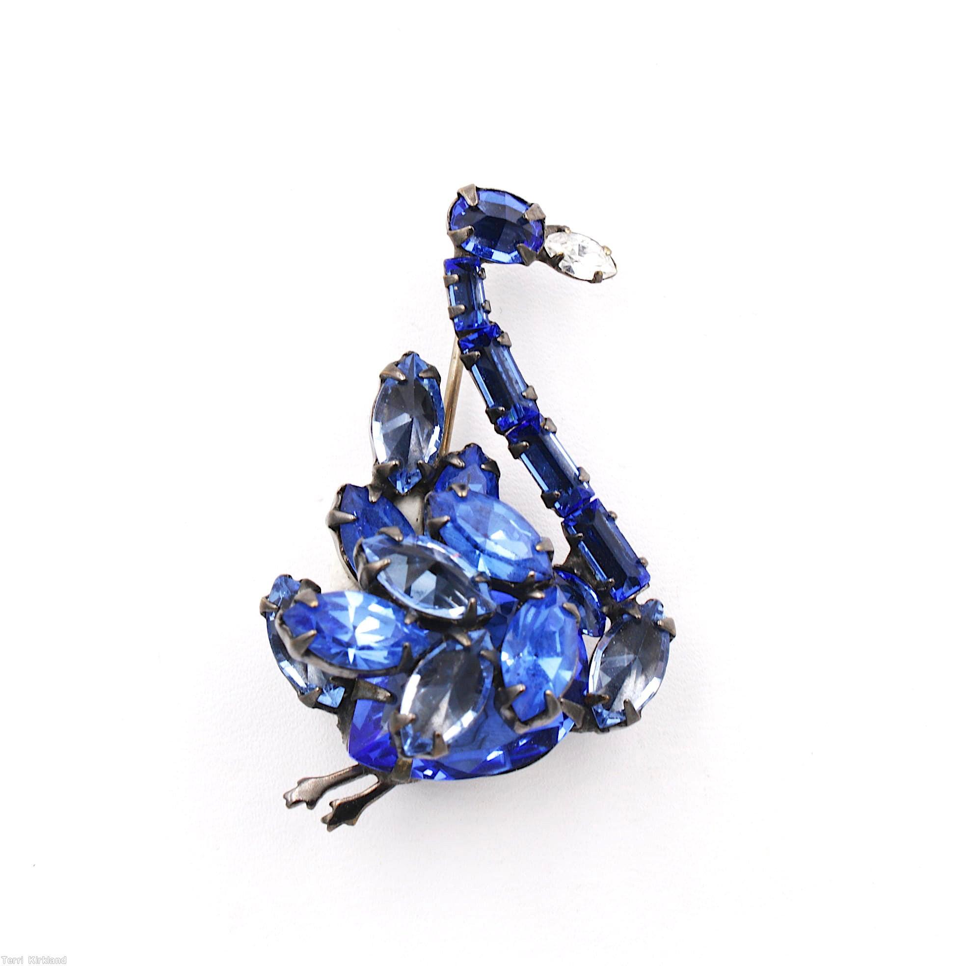 Schreiner swan 2 metal leg large teardrop body royal blue ice blue jewelry