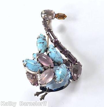 Schreiner swan 2 metal leg large teardrop body turquoise lavender navy topaz jewelry