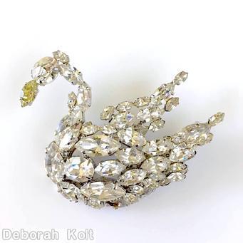Schreiner swan navette crystal silvertone jewelry