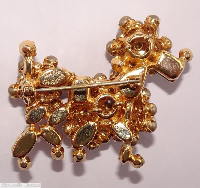 Schreiner walking poodle faux pearl goldtone amber ruby jewelry