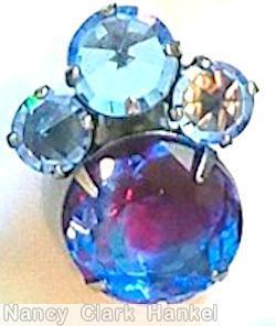Schreiner 1 large faceted chaton 3 small chaton on one side bicolor sapphire ruby ice blue jewelry