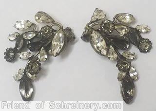 Schreiner 2 branch bush earring navette chaton crystal smoke jewelry