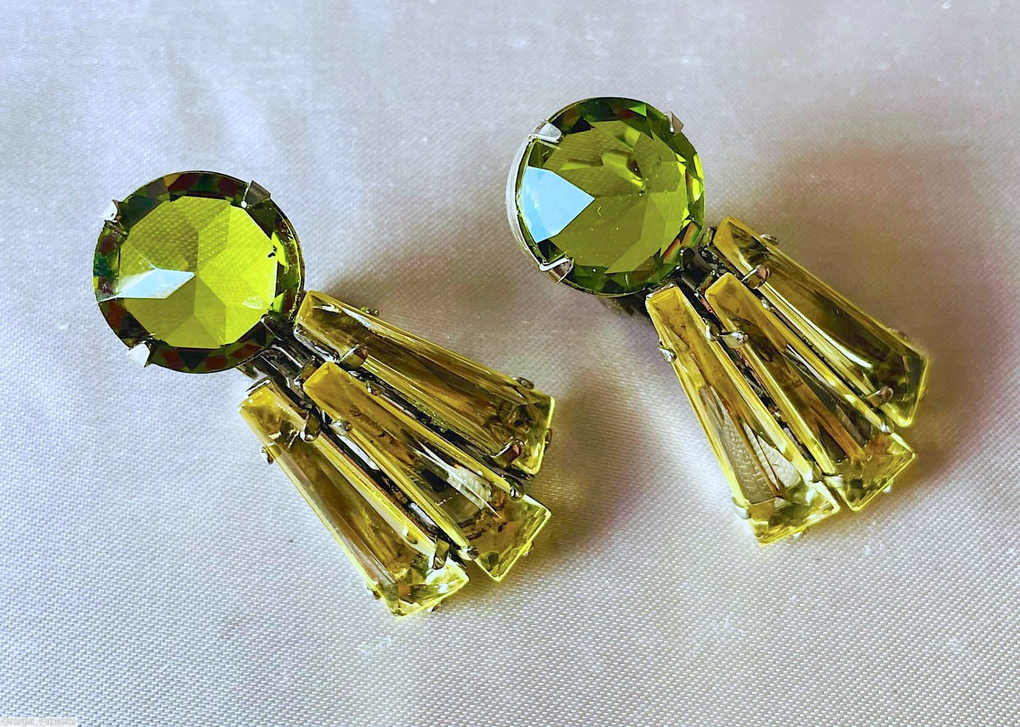 Schreiner 3 keystone large chaton large faceted peridot chaton clear champgne jewelry