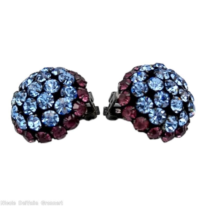 Schreiner domed round earring 3 rounds small chaton center 6 surrounding small chaton ice blue pink jewelry