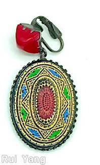 Schreiner top down dangle bottom 1 large oval cab top 1 square stone ruby square stone jet moroccan tile large oval gold red blue green jewelry