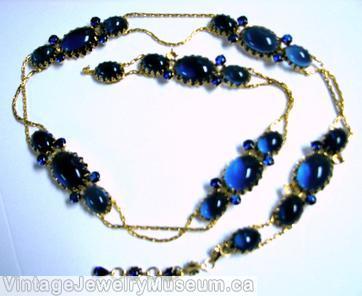 Schreiner 2 strand 6 group triple stone large cab open back navy goldtone jewelry