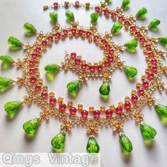 Schreiner 28 dangling art glass metal strand mesh drippy belt green dangling art glass pink amber clear champgne twisted wire goldtone jewelry