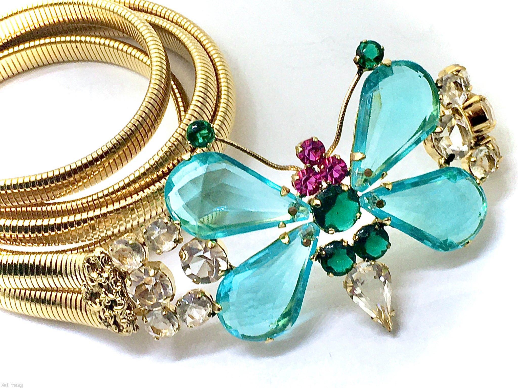 Schreiner butterfly buckle 4 large faceted teardrop teardrop tail clear aqua faceted large teardrop stone clear emerald clear magenta goldtone jewelry