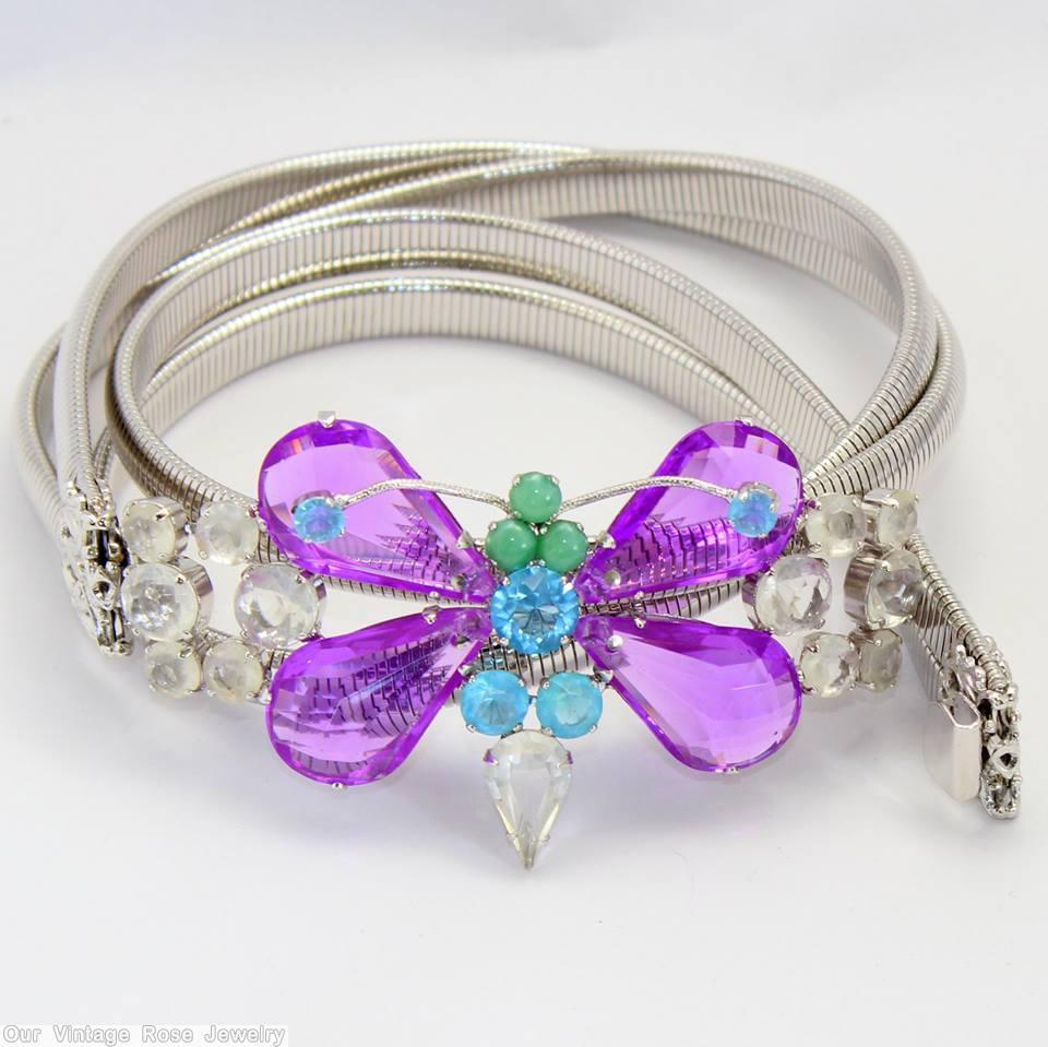 Schreiner butterfly buckle 4 large faceted teardrop teardrop tail clear purple open back large teardrop ice blue inverted chaton crystal faceted teardrop tail moonglow green chaton crystal inverted chaton silvertone jewelry