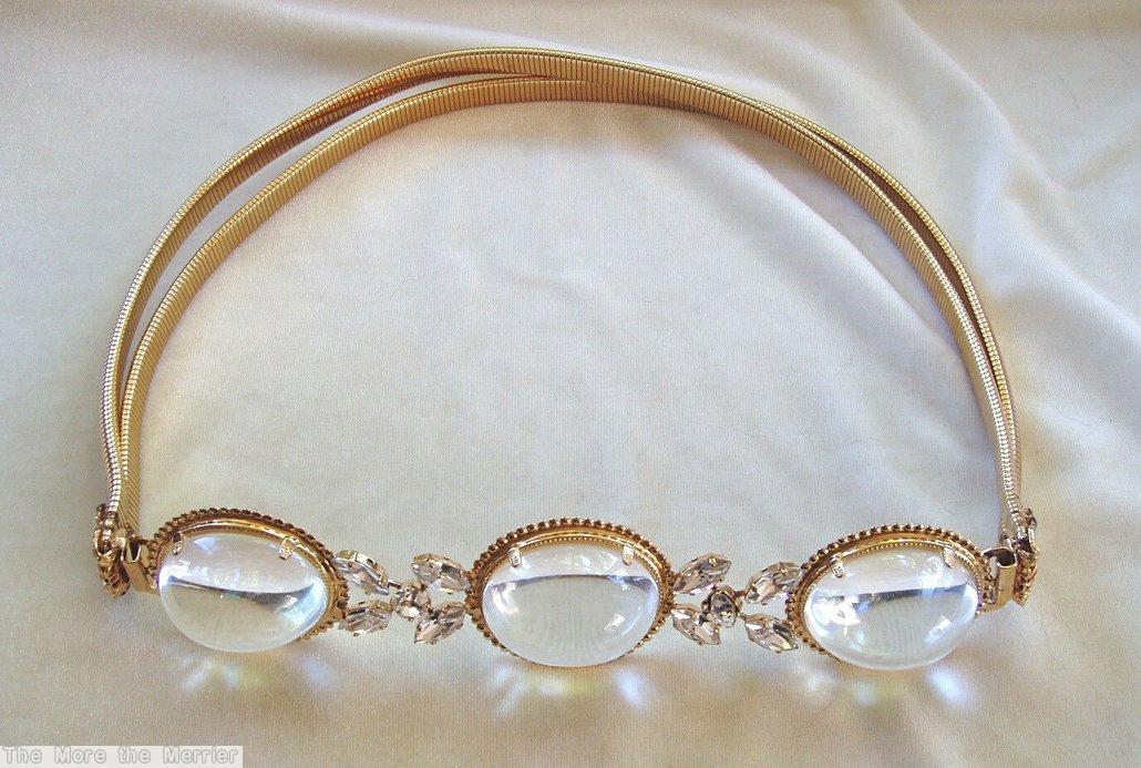 Schreiner chain of 3 large cabochone crystal open back goldtone jewelry