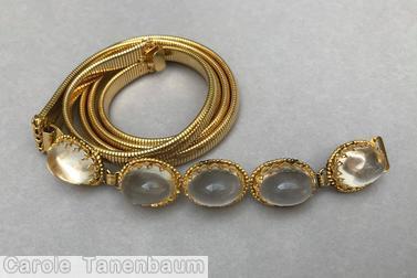 Schreiner chain of 5 large cabochon crystal open back goldtone jewelry