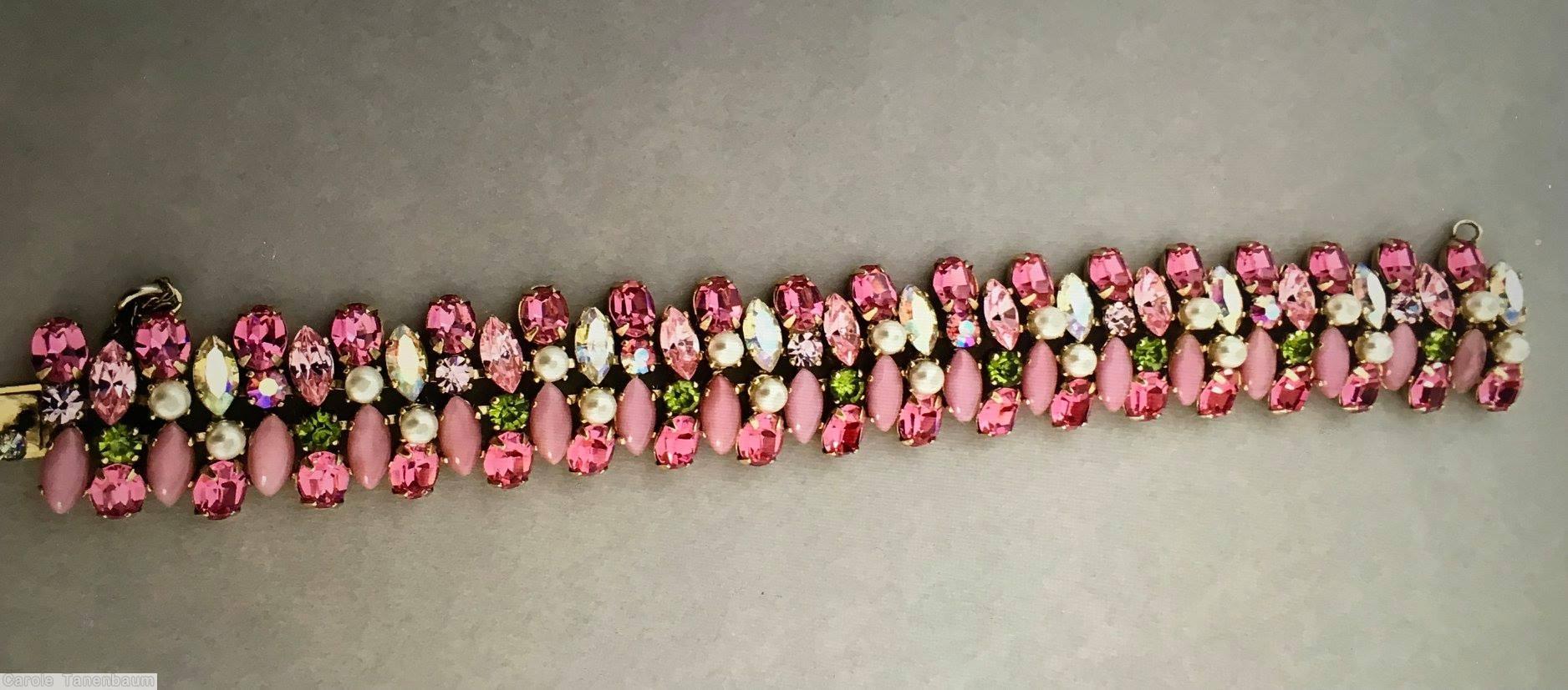 Schreiner 2 row navette chaton moonglow pink fuchsia faux pearl seeds purple ab pink jewelry