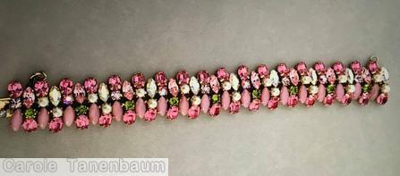 Schreiner 2 row navette chaton moonglow pink fuchsia faux pearl seeds purple ab pink jewelry