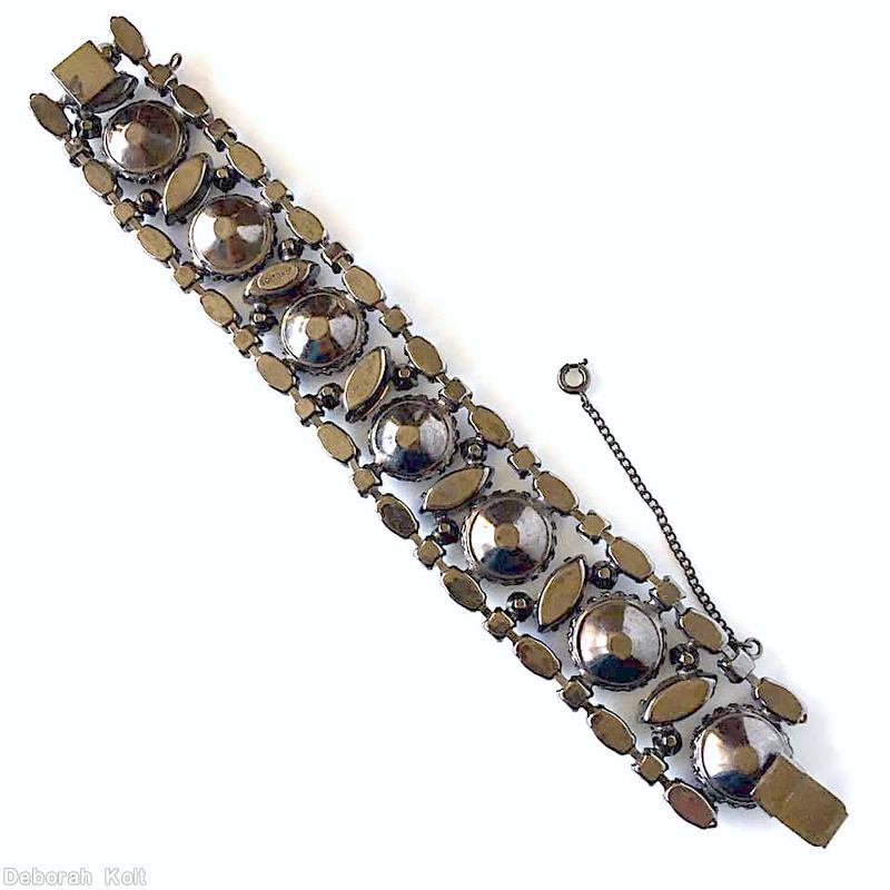 Schreiner 3 row 7 large round cab 7 tilted navette center row faux pearl navette small chaton side row lapis large round cab ab blue crystal jewelry