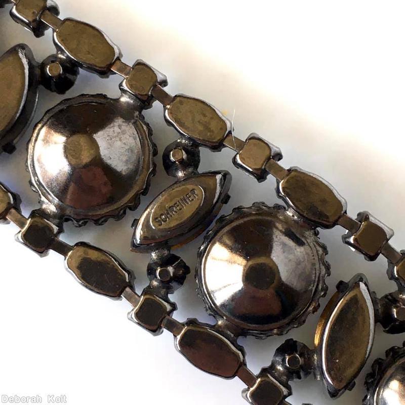 Schreiner 3 row 7 large round cab 7 tilted navette center row faux pearl navette small chaton side row lapis large round cab ab blue crystal jewelry