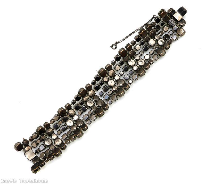 Schreiner 5 row varied size inverted stone wide bracelet smoke jewelry