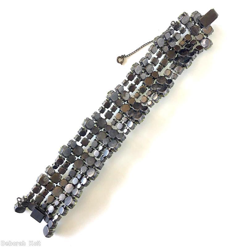 Schreiner 5 row varied size inverted stone wide bracelet smoke jewelry