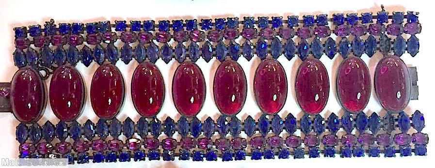 Schreiner 7 row wide bracelet 10 large oval cab small square small navette ruby large oval cab navy purple jewelry