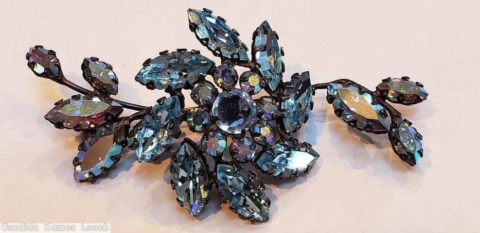 Schreiner 1 trembling flower pin ab blue navette jewelry