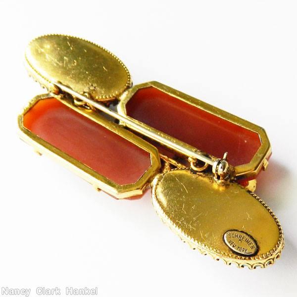 Schreiner 2 large oval cab 2 elongated hexagon stone pin carnelian turquoise ab jewelry