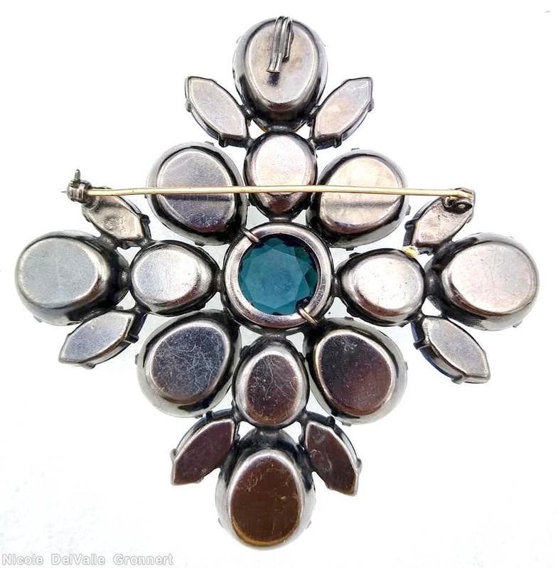 Schreiner 2 level cross pin 12 teardrop stone ruby emerald navy crystal smoky blue jewelry